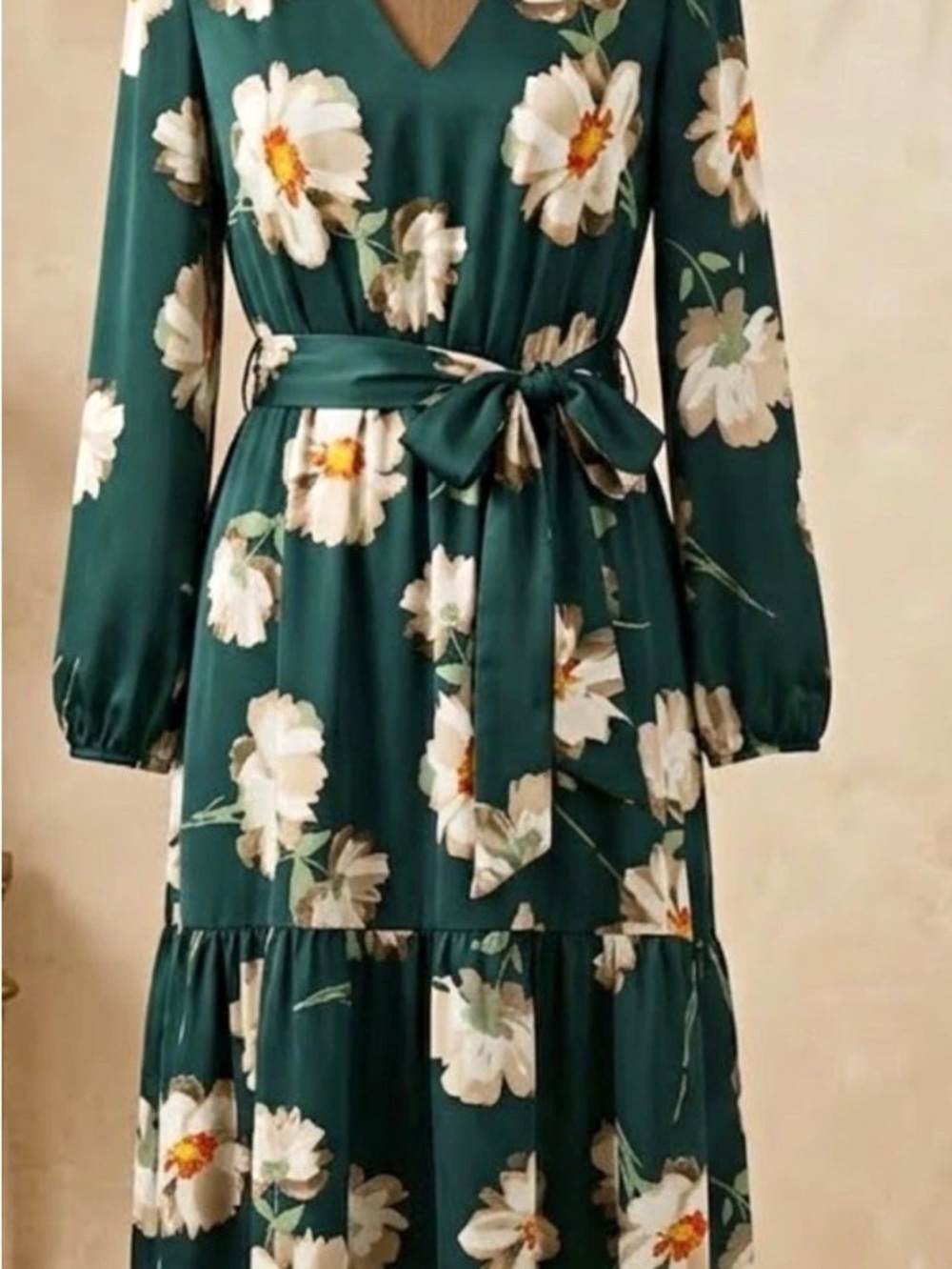INC International Concepts Emerald Green Floral Tie-Waist Midi Dress